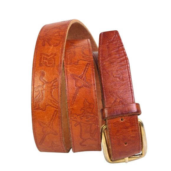 TOOLED TAN BROWN GENUINE LEATHER 7/8"Wd DRESS CASUAL WOMEN'S BELT Size S (R8 - Picture 7 of 14